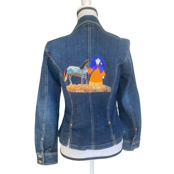 VTG Western Embellished Stretch Denim Blazer Jacket Sz S Horse Girl Pointer Dog - Picture 6 of 13